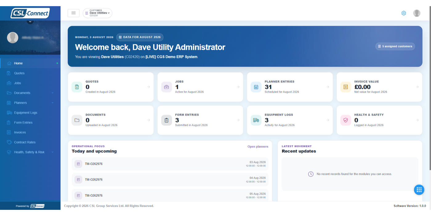 CSL-Connect customer dashboard
