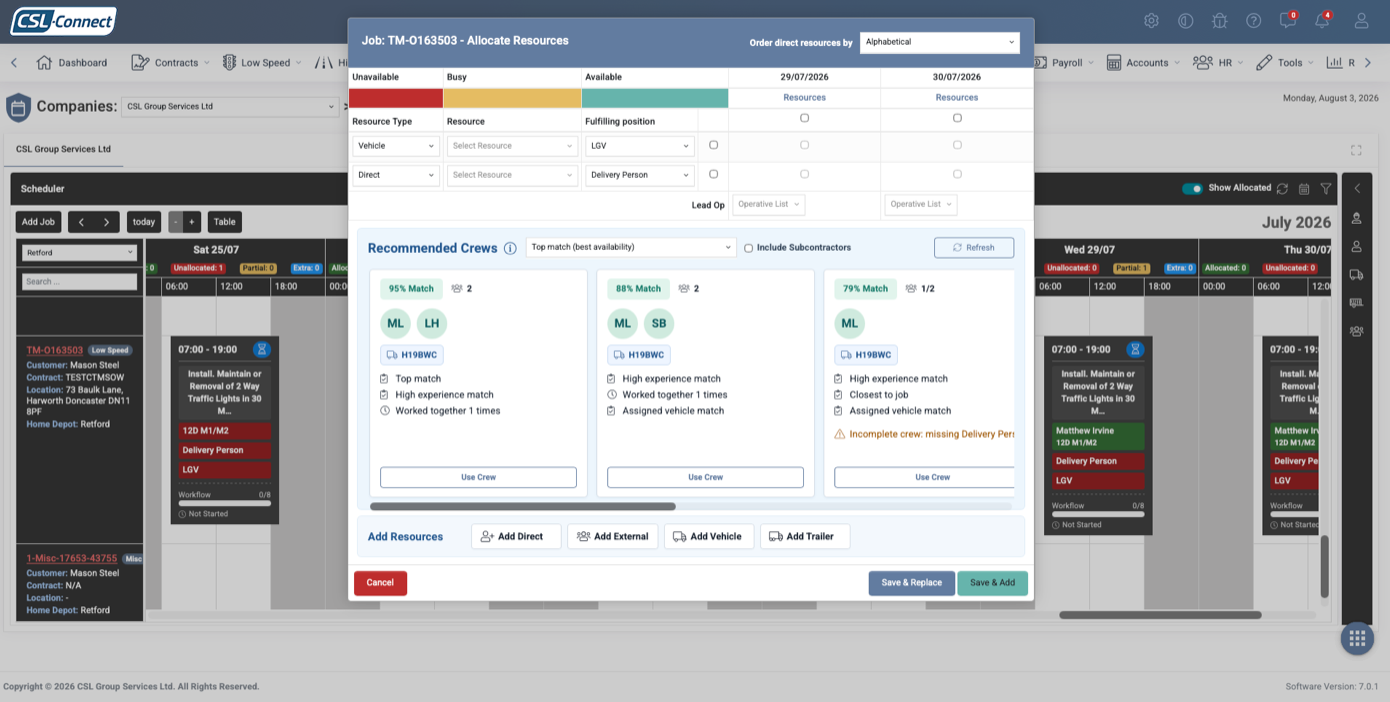 CSL-Connect resource allocation recommendations